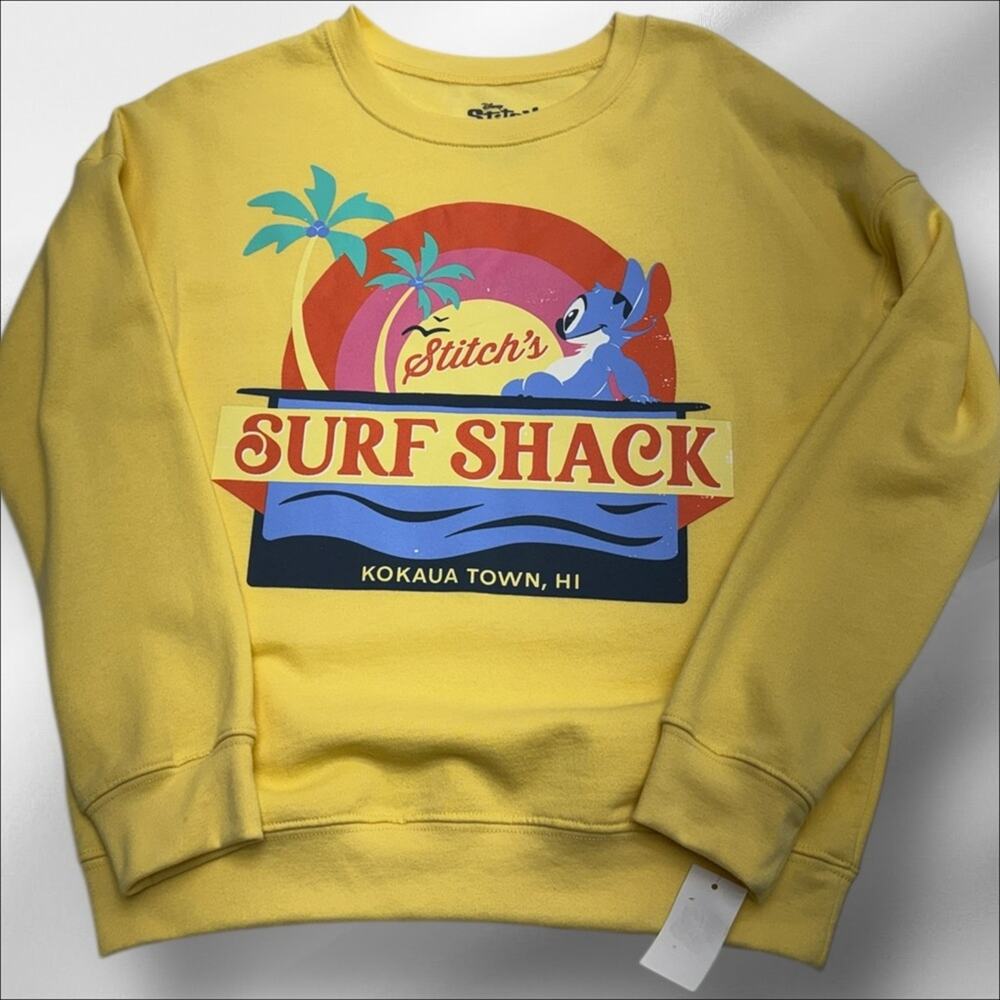 DISNEY STITCH Women’s Small Yellow SURF SHACK Crew Sweatshirt